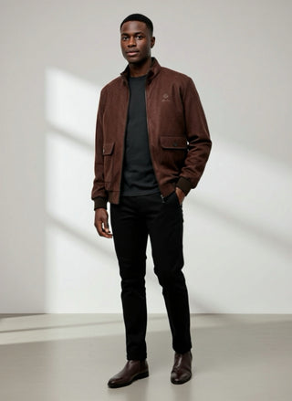Modern Suede Zip Jacket – Luxury Urban Fit (Rustic Brown)